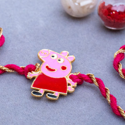 Kids Peppa Pig Rakhi in Soft Thread with Roli Chawal Included