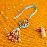 Blue Kundan Flute Lumba Rakhi for Bhabhi With Roli Chawal
