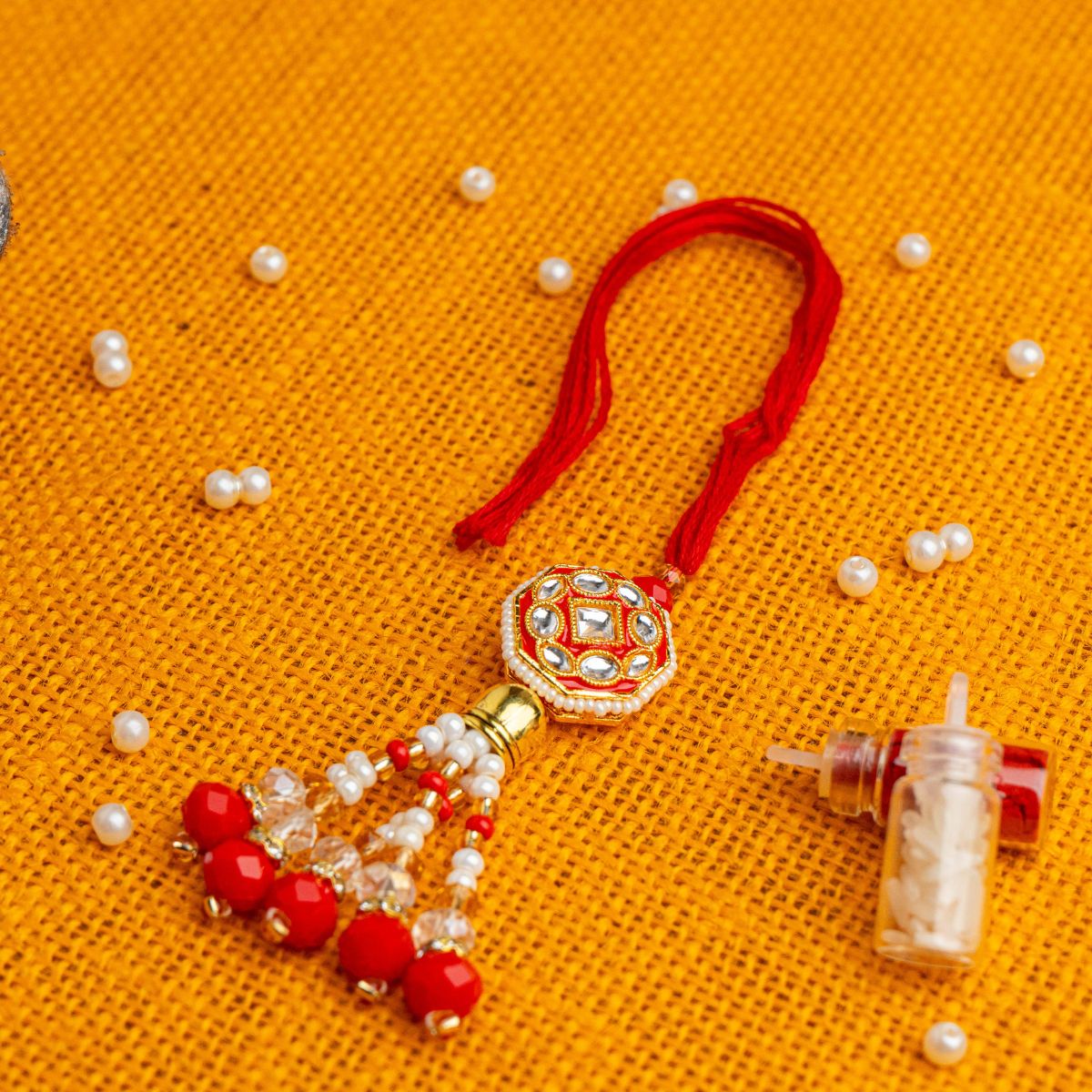 Red Kundan Lumba for Bhabhi With Roli Chawal