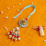 Blue Kundan Flute Lumba Rakhi for Bhabhi With Roli Chawal