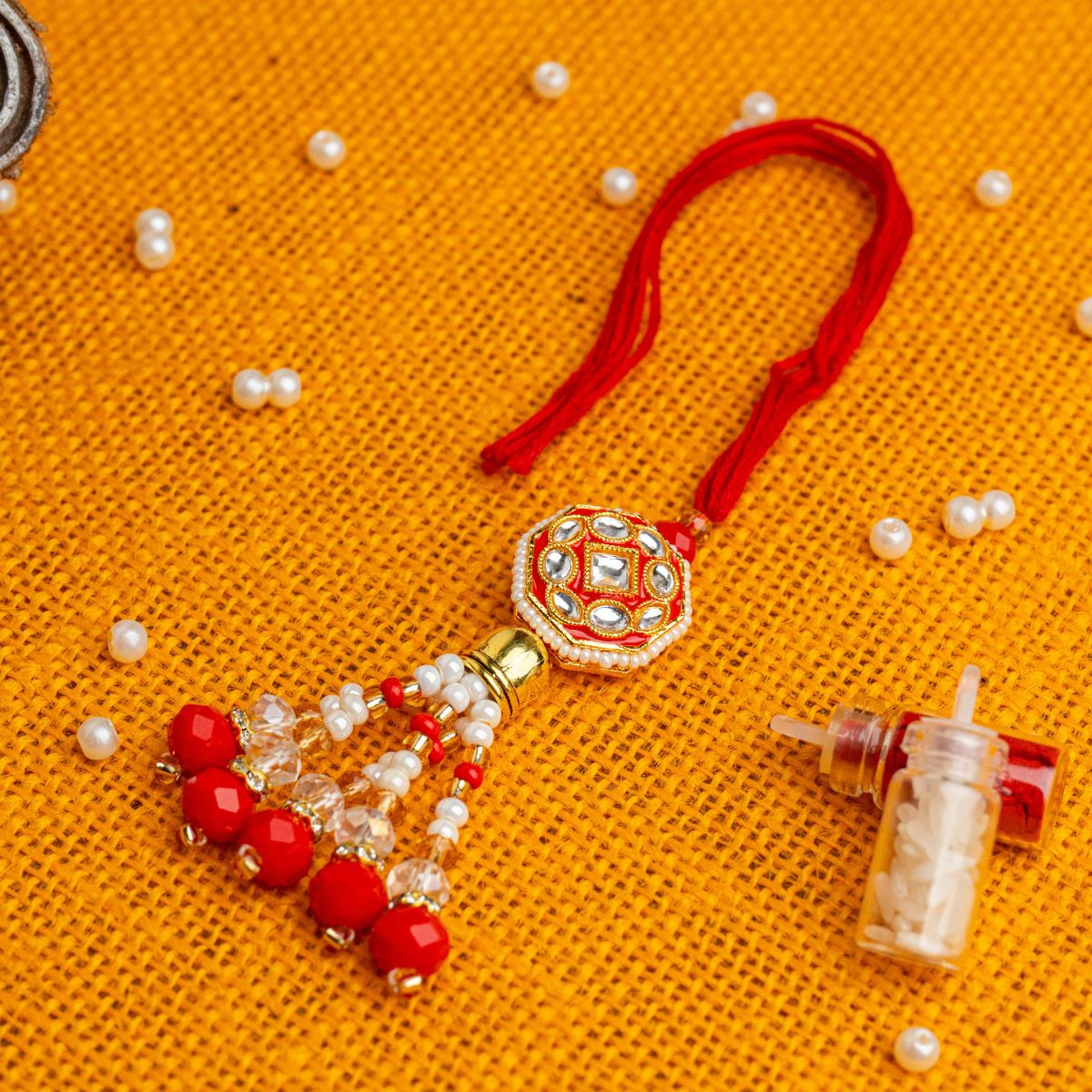 Red Kundan Lumba for Bhabhi With Roli Chawal