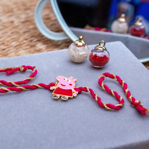 Kids Peppa Pig Rakhi in Soft Thread with Roli Chawal Included