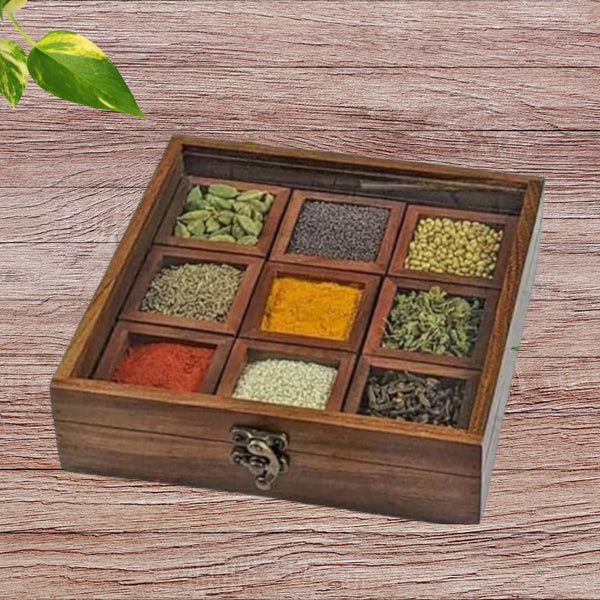 Wooden Spice Box With Spoon