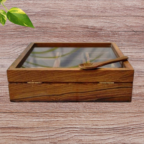 Wooden Spice Box With Spoon