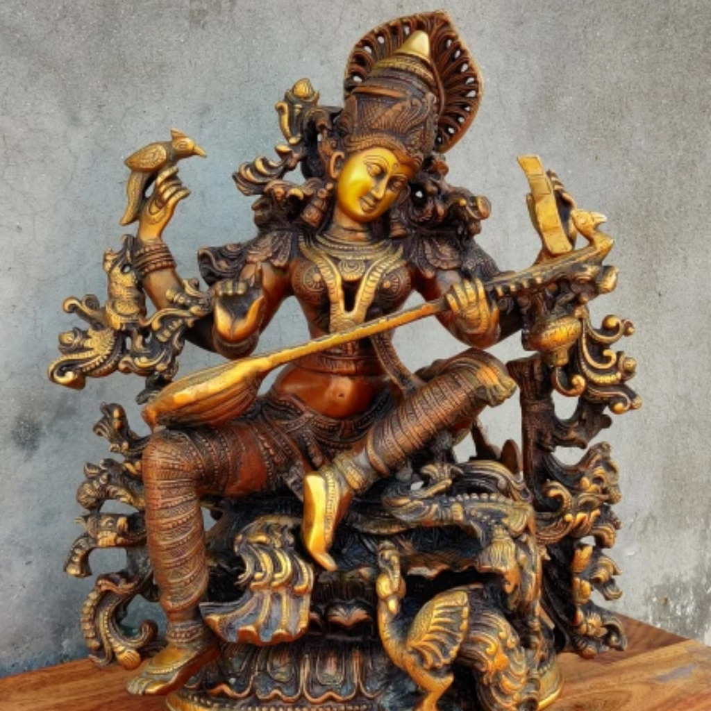 Vidyadati,saraswati,vanda devi,Saraswati Mata,Brahmani,Hansvahini,vinavadni,Brass Saraswati Brown color