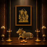 Shiv Parivar Wall Frame & Nandi Statue Combo in Brass