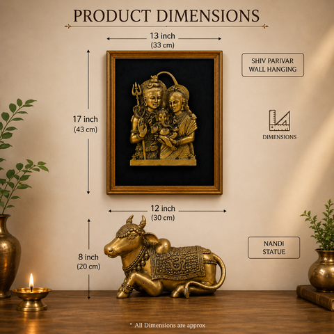 Shiv Parivar Wall Frame & Nandi Statue Combo in Brass