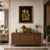 Shiv Parivar Wall Frame & Nandi Statue Combo in Brass