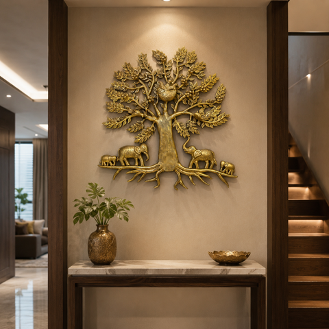 Tree of Life (Kalpavriksha) in Brass with Elephants & Bird Nest