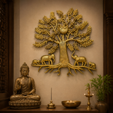 Tree of Life (Kalpavriksha) in Brass with Elephants & Bird Nest