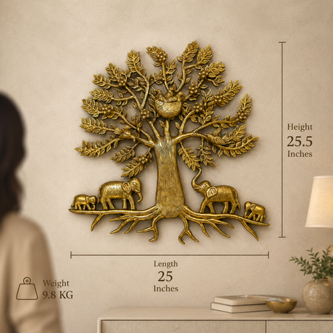 Tree of Life (Kalpavriksha) in Brass with Elephants & Bird Nest