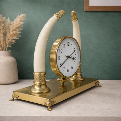 Tusks Table Clock with Brass Base for Living Room & Office | 14 inch
