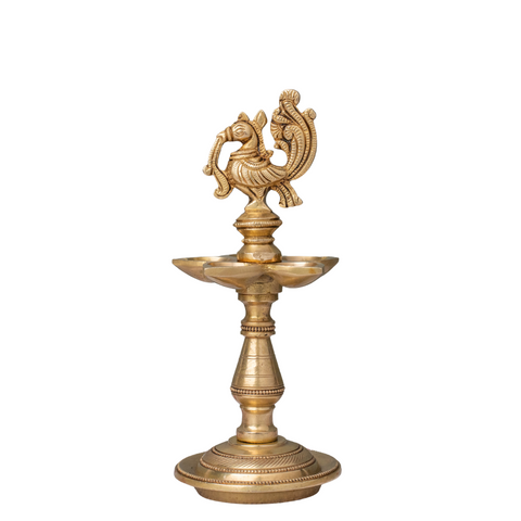 Brass Peacock Oil Lamp Stand With 5 diya