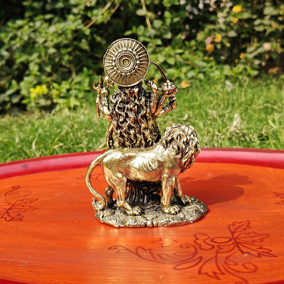 Superfine Brass Durga Ji Standing On Base