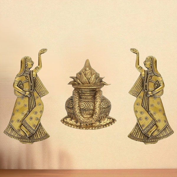 Brass Kalash & Rajasthani Ladies Wall Decor