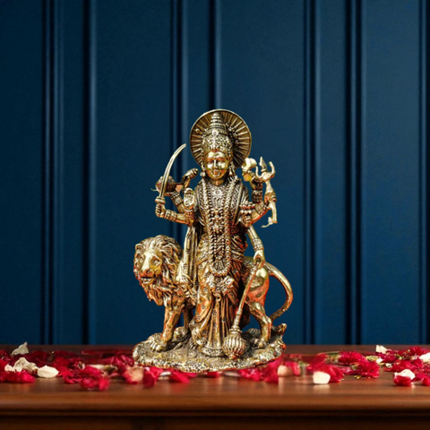 Superfine Brass Durga Ji Standing On Base