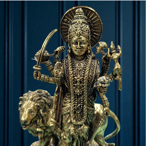 Superfine Brass Durga Ji Standing On Base