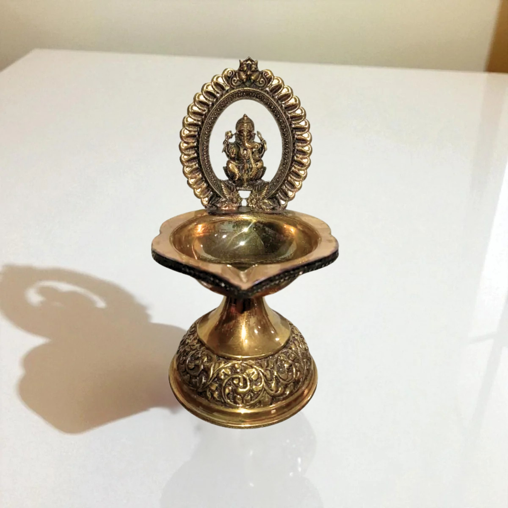 Traditional Superfine Brass Ganesh Deepam| Pooja Oil Lamp for Home & Temple Décor (7.2 Inches )