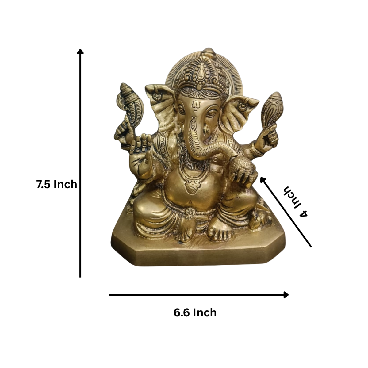 Brass Ganesha Statue with Shankh in Hand (7.5 Inch)
