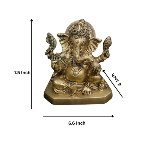 Brass Ganesha Statue with Shankh in Hand