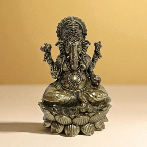 Superfine  Brass Lord Ganesha Idol on Lotus Base – Decorative Pooja Murti for Home & Office (4 Inch)