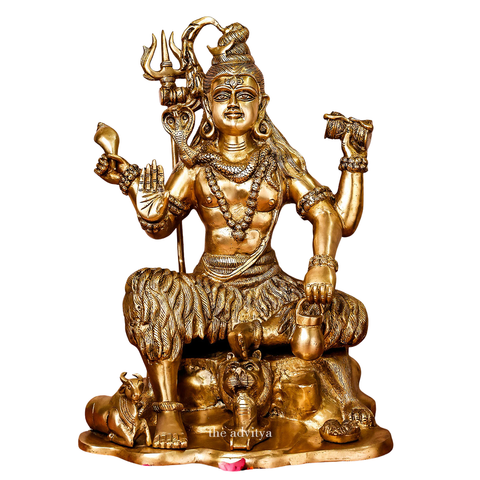 Brass Shiva on Lion Mat Large