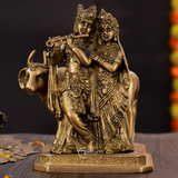 Radha Krishna Statue Divine Brass Pair with Cow