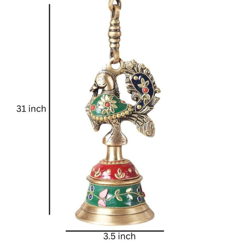 Brass Peacock Temple Hanging Bell With Mosaic Work