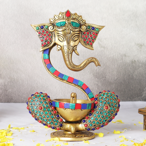 Mosaic Ganesha Idol with Akhand Diya
