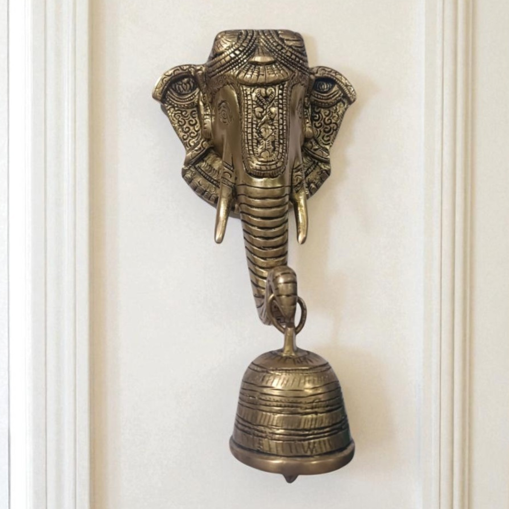 Elephant Face Brass Bell Wall-Mounted for Home and Office