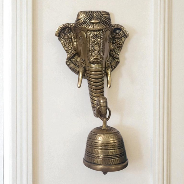 Elephant Face Brass Bell Wall-Mounted for Home and Office