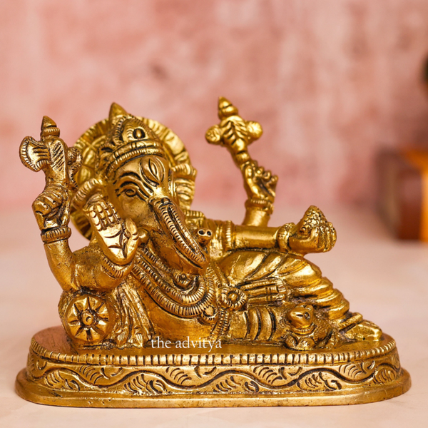Relaxing Blessing Ganesha Brass Statue