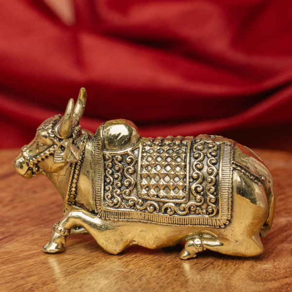Superfine Brass Nandi Murti | Ideal For Home Temple and Spiritual Gift (Small)