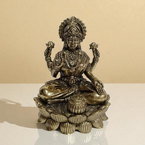 Superfine Brass Laxmi Idol on Lotus Base – Decorative Pooja Murti for Home & Office (4 Inch)