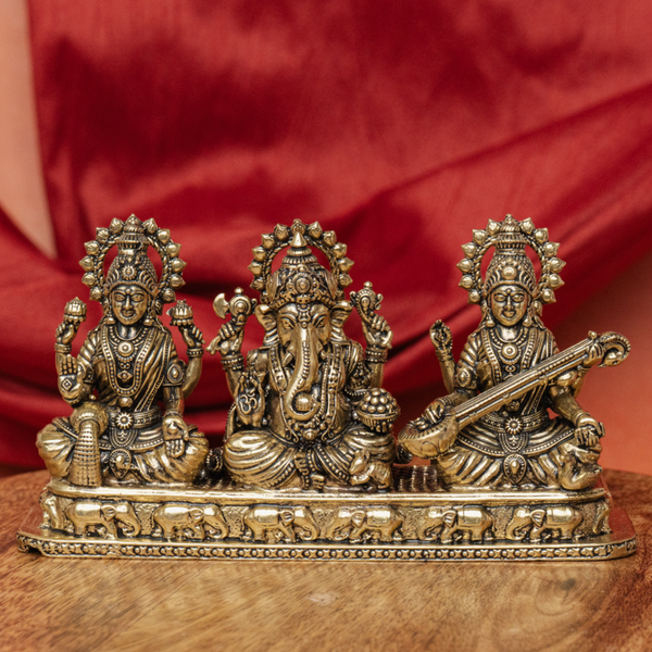 Superfine Ganesh Lakshmi Saraswati Brass Statue Set for Temple