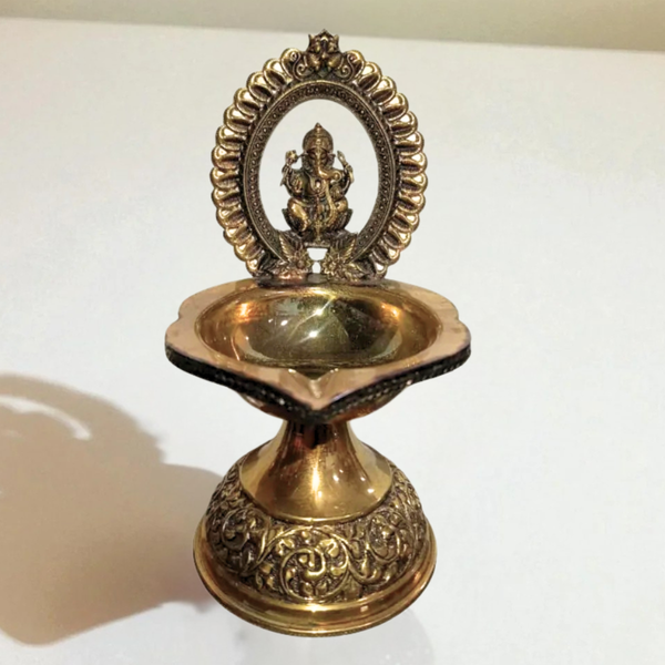 Traditional Superfine Brass Ganesh Deepam| Pooja Oil Lamp for Home & Temple Décor (7.2 Inches )
