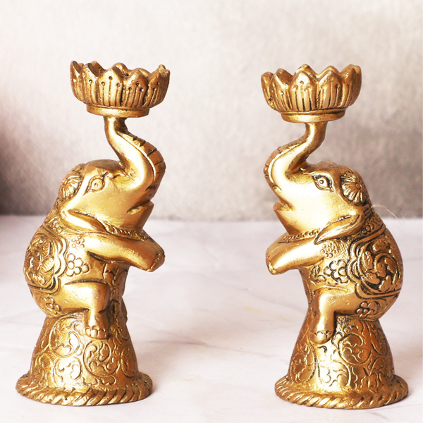 Brass Elephant Candle Stand Pair
