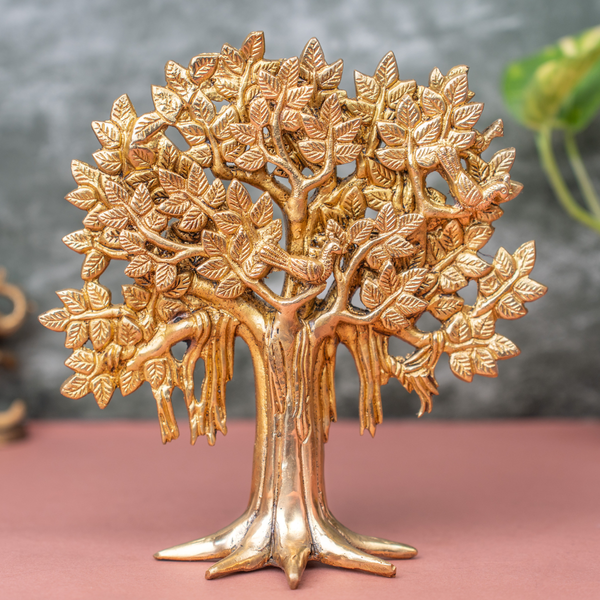 Kalpavriksha Brass Tree with Two Birds on Branch