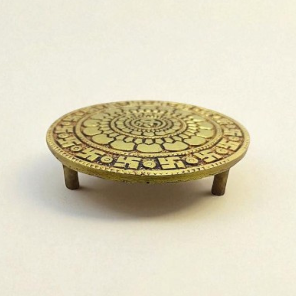 Brass Swastik & OM Chowki for Pooja (Small)