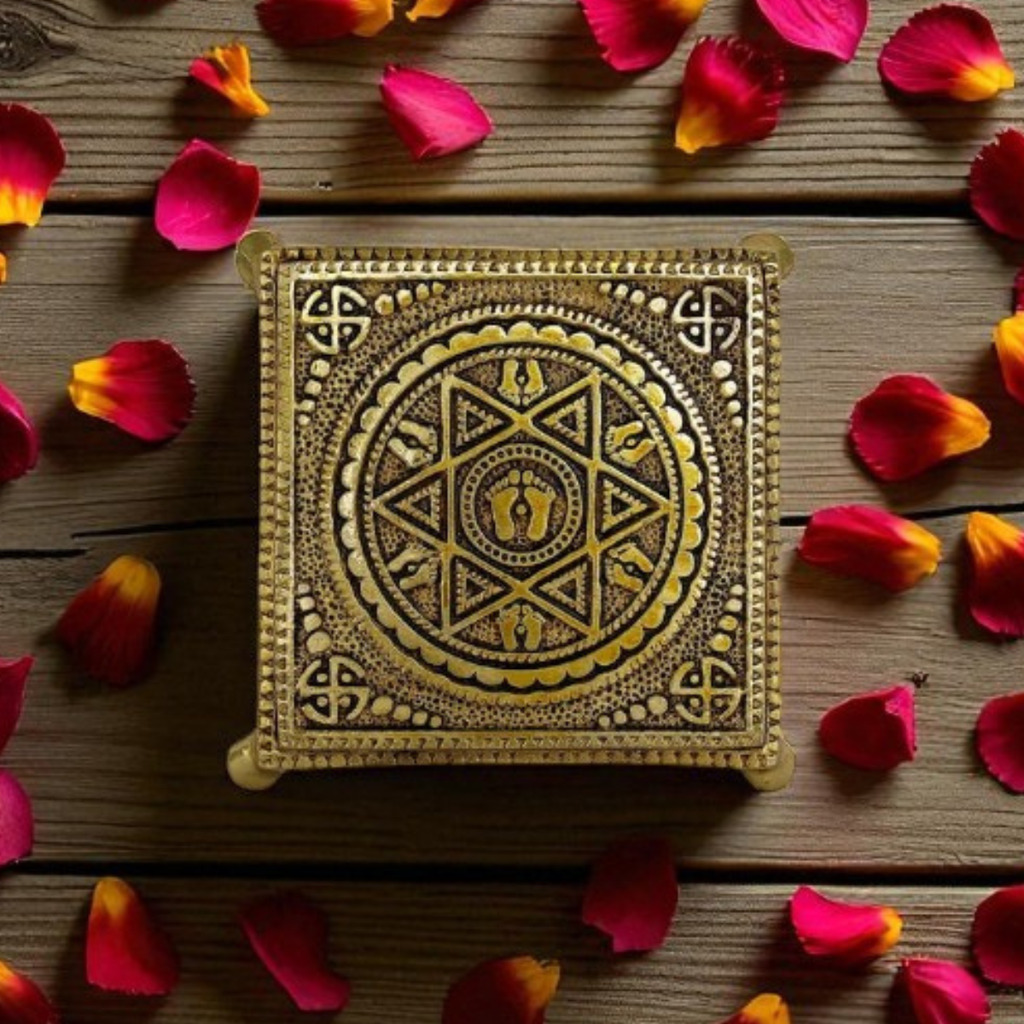 Brass Mandala Paduka/Chowki for Pooja (Small)