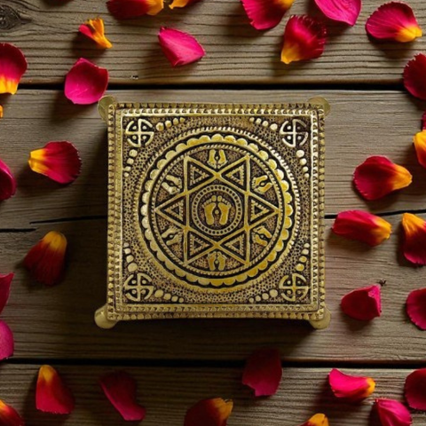 Brass Mandala Paduka/Chowki for Pooja (Small)