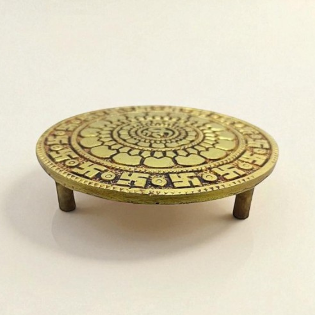 Brass Swastik & OM Chowki for Pooja (Medium)