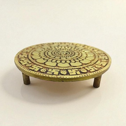 Brass Swastik & OM Chowki for Pooja (Medium)