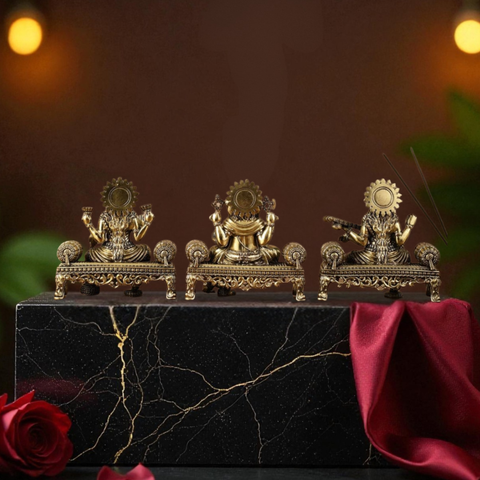Super fine Brass  Lakshmi Ganesha Saraswati  Statue