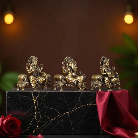 Super fine Brass  Lakshmi Ganesha Saraswati  Statue