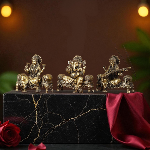 Super fine Brass  Lakshmi Ganesha Saraswati  Statue