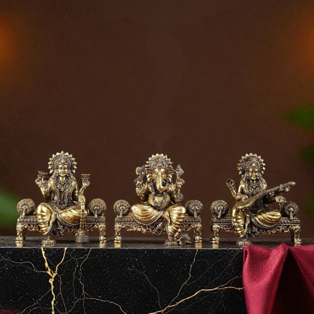 Super fine Brass  Lakshmi Ganesha Saraswati  Statue