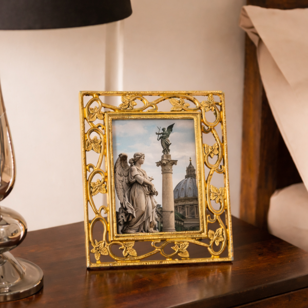 Photo Frame | Aluminium Build | Golden Color | Royal Finish | Decor Item | 8.2 X 9.8 Inch