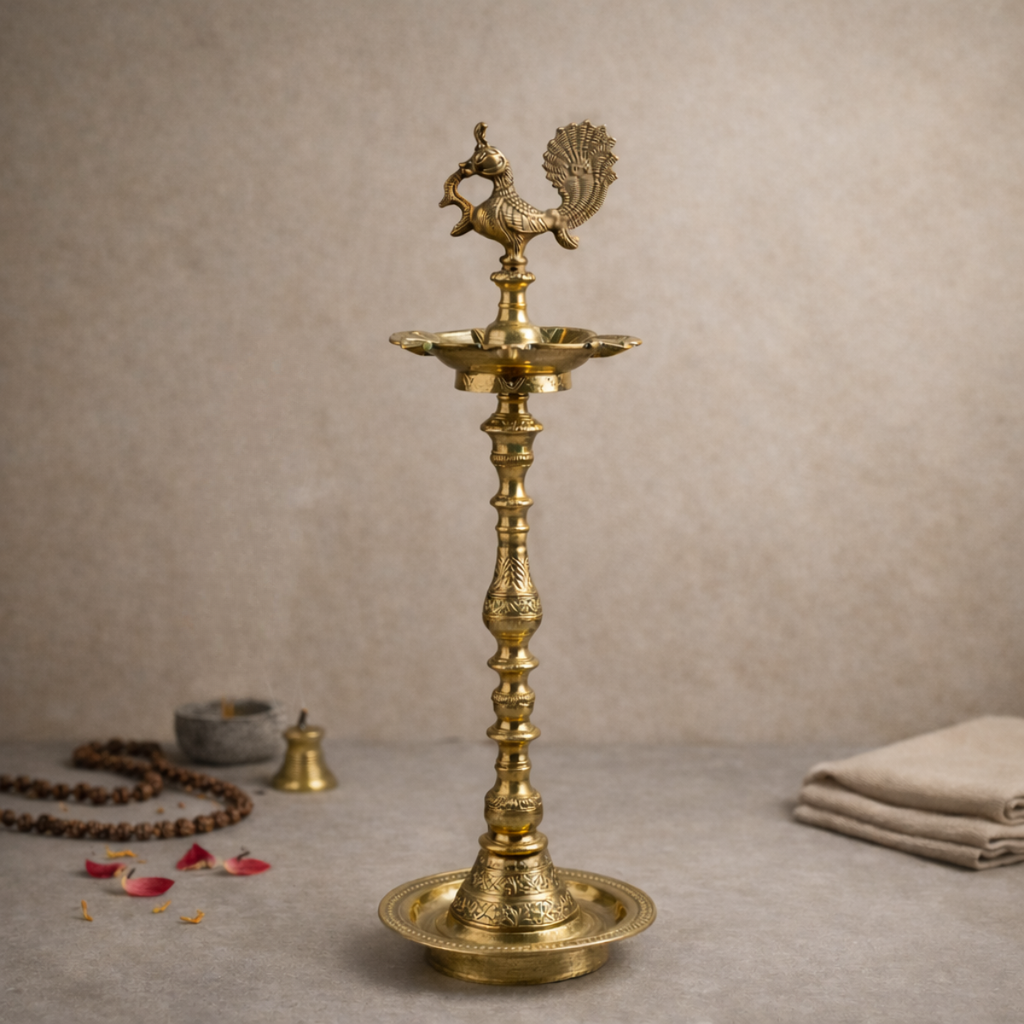 Peacock Deepam | Brass Lamp| Five Bati | Decor & Pooja | 43 Inches