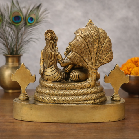 Shri Laxmi Narayan Idol on Sheshnaag in Brass Finish for Home Temple & Decor | 8.8 Inch